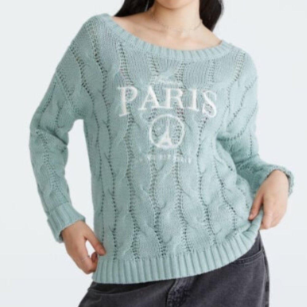 Reversible Design Embroidered Paris France Eiffel Tower Graphic Sweater Size XL